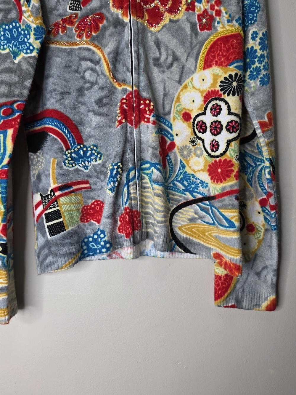 Custo Barcelona Vintage Zip Sweater Beaded Graphic Rare Wool Size M - Picture 3 of 16